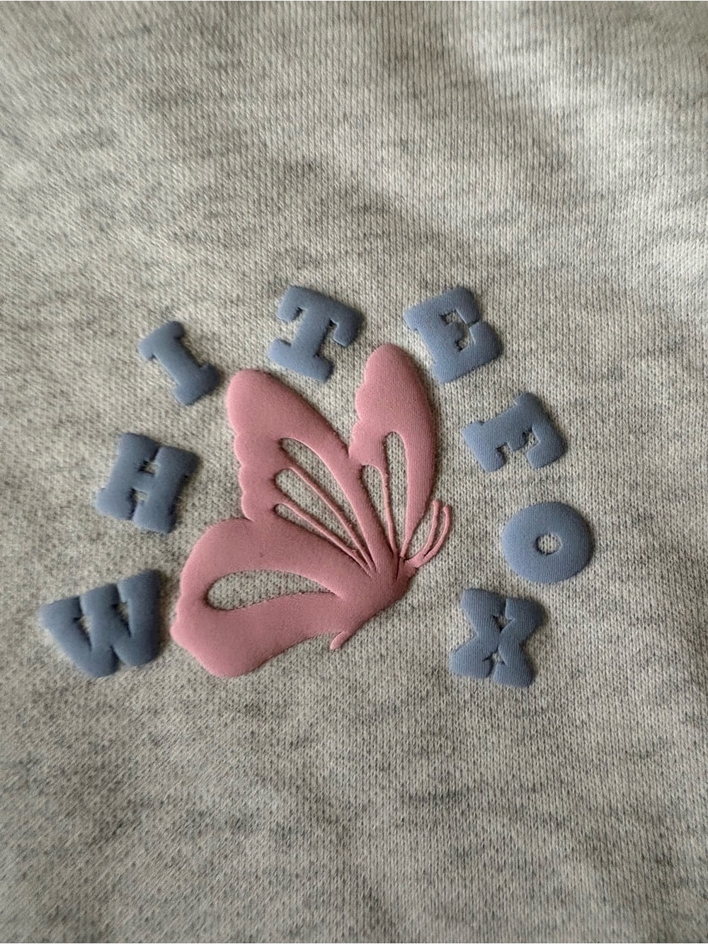 White Fox Boutique Light Gray Hoodie with Pink Butterfly Accent - Picture 2 of 5